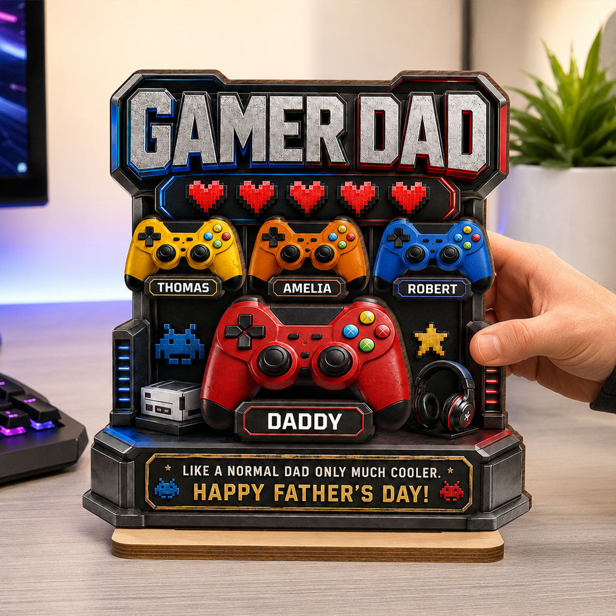 Gamer Dad Much Cooler - Personalized 2-Layered Wooden Plaque -  Gift for Dad, Husband