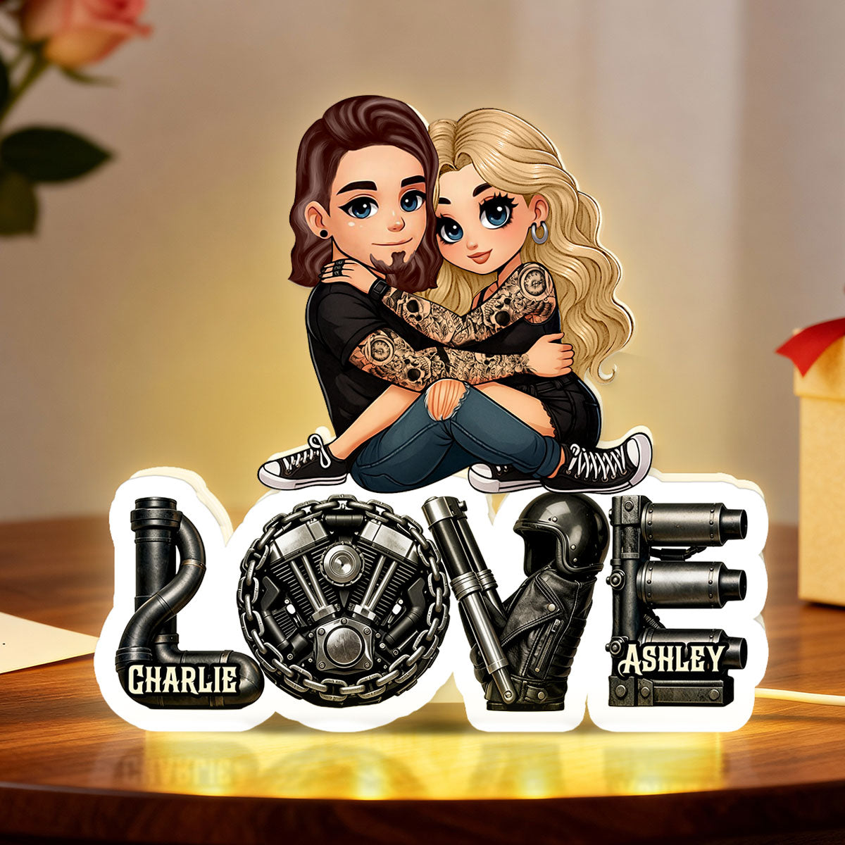 Biker Couple Together - Personalized Light Box - Gift For Bikers, Gift For Him, For Her