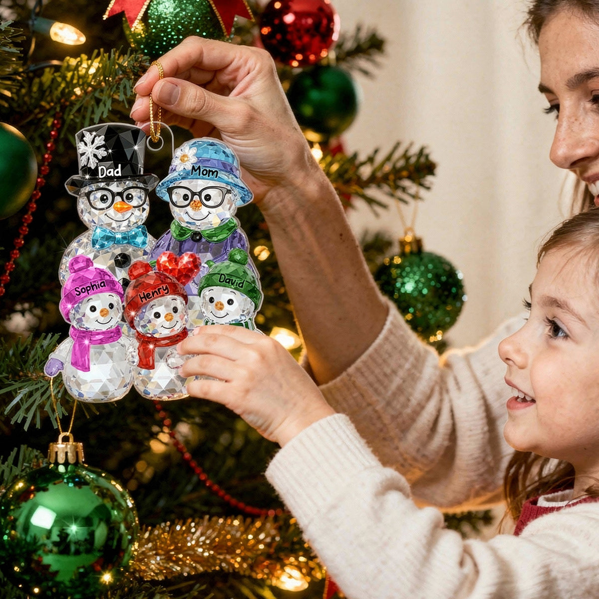 Dad Mom And Kids Pattern Crystal - Personalized Acrylic Ornament - Heartwarming Christmas Gift For Family