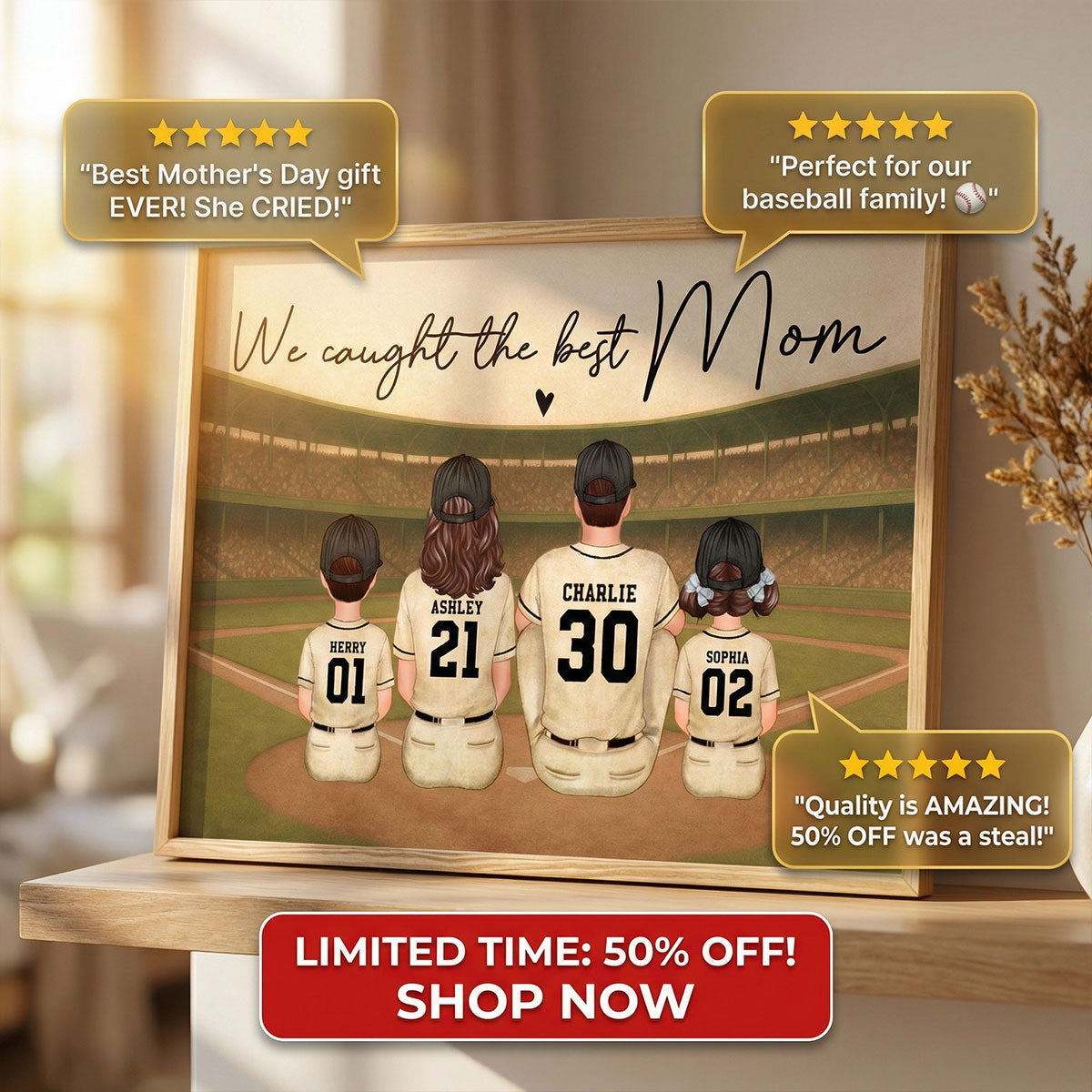 Retro Vintage Baseball Family We Caught The Best Mom - Personalized Poster - Mother's Day Gift For Mom