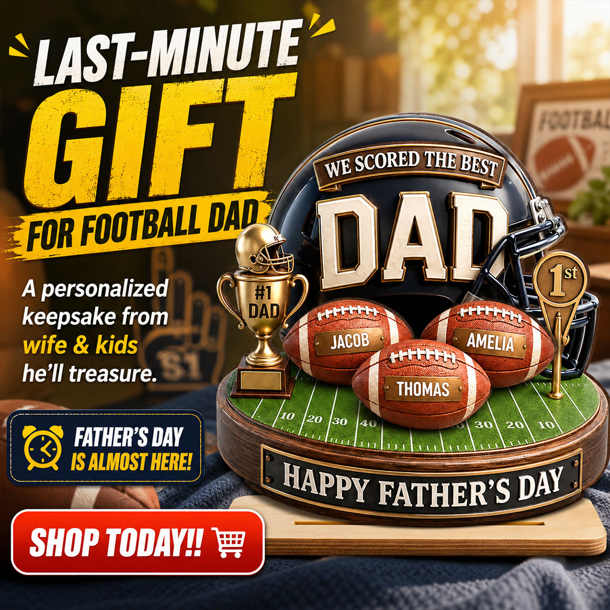 We Scored The Best Dad American Football Trophy - Personalized 2-Layered Wooden Plaque - Heartfelt Gift For Football Dad, Gift For Husband