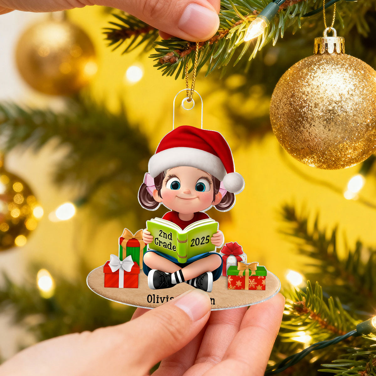 3D Effect Kid Reading Book - Personalized Acrylic Ornament - Christmas Gift For Book Lover, Bookworm, Book Club Gift