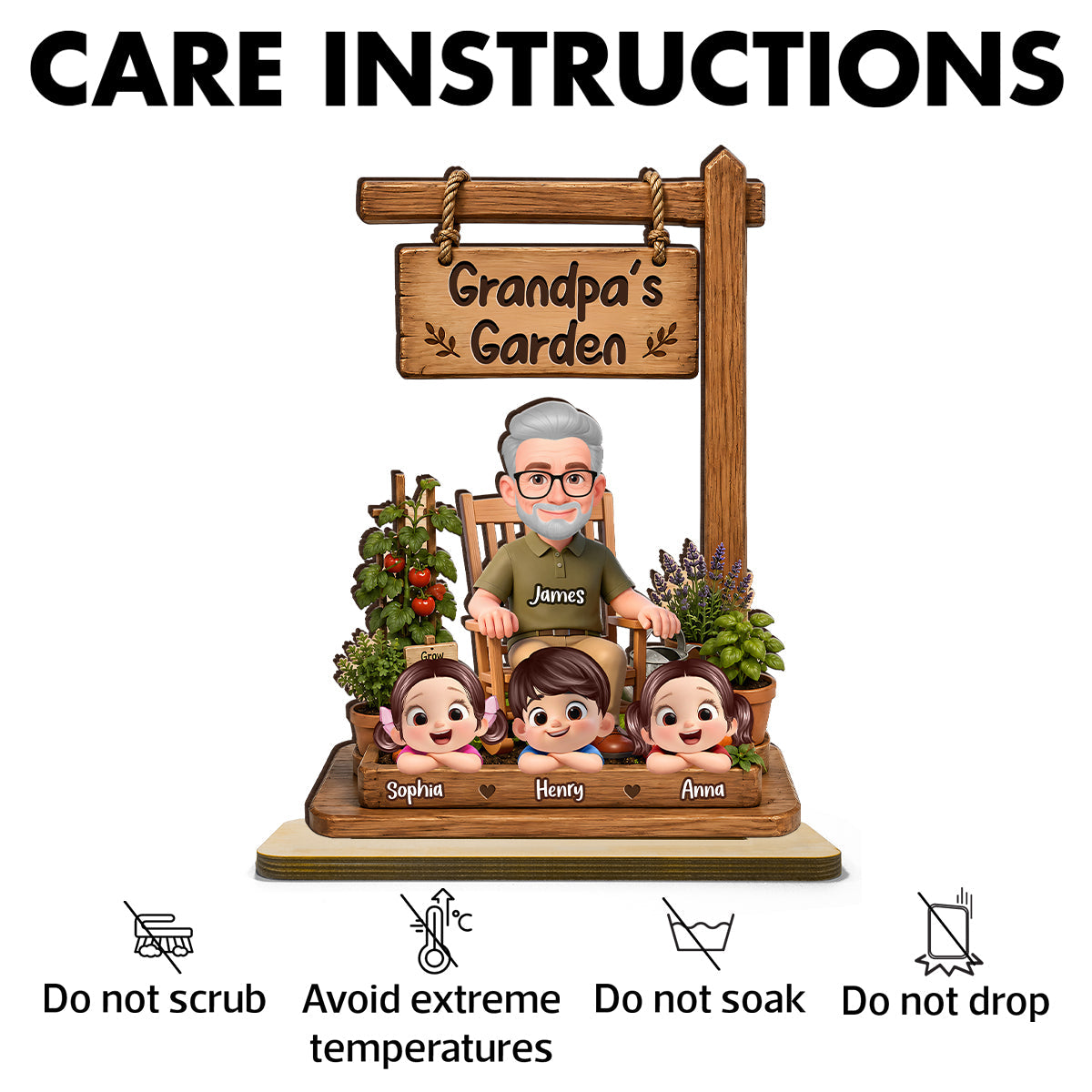 Grandpa's Garden - Personalized 2-Layered Wooden Plaque -  Gift for Dad, Husband
