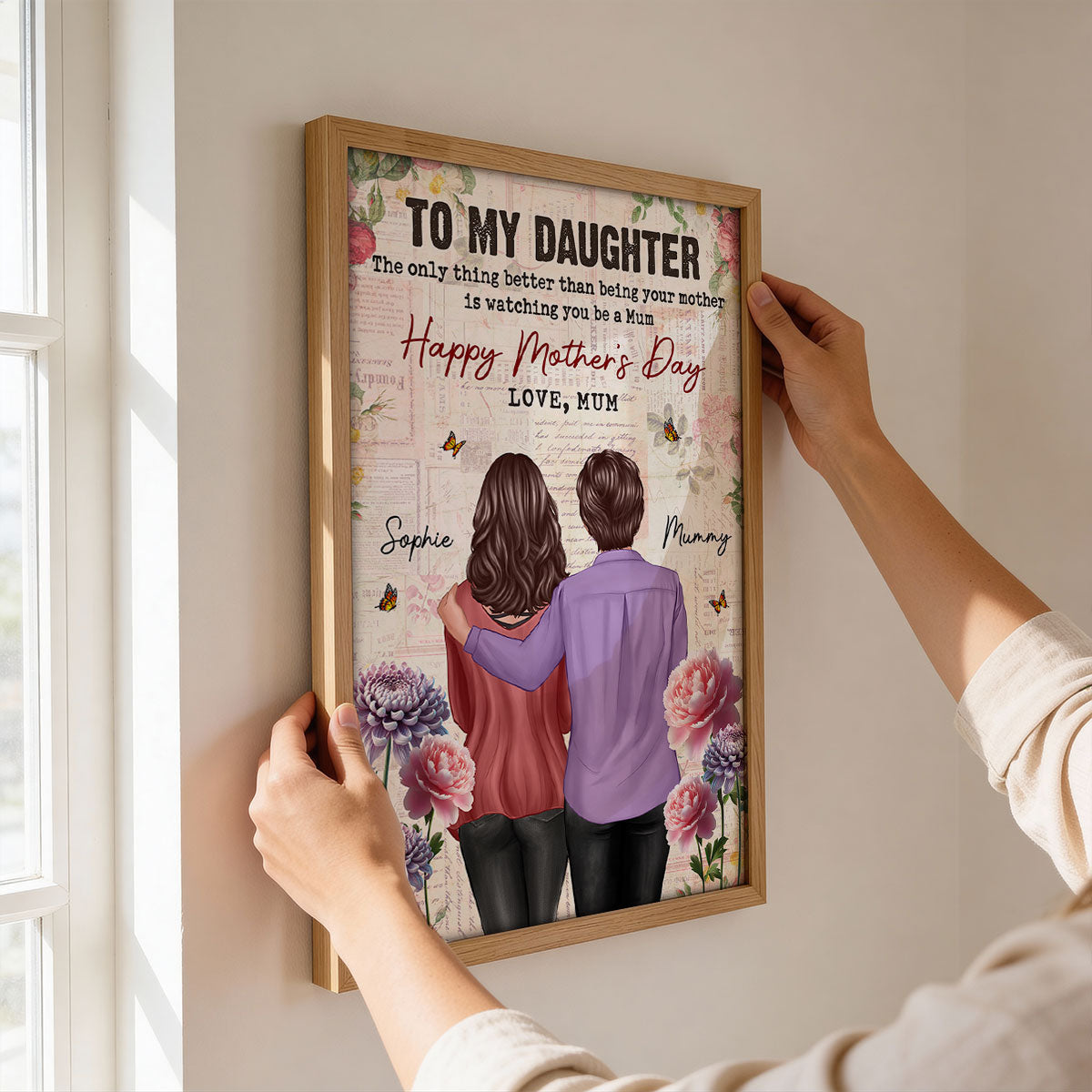 Vintage Floral Newspaper To My Daughter From Mum Birth Month Flower - Personalised Poster