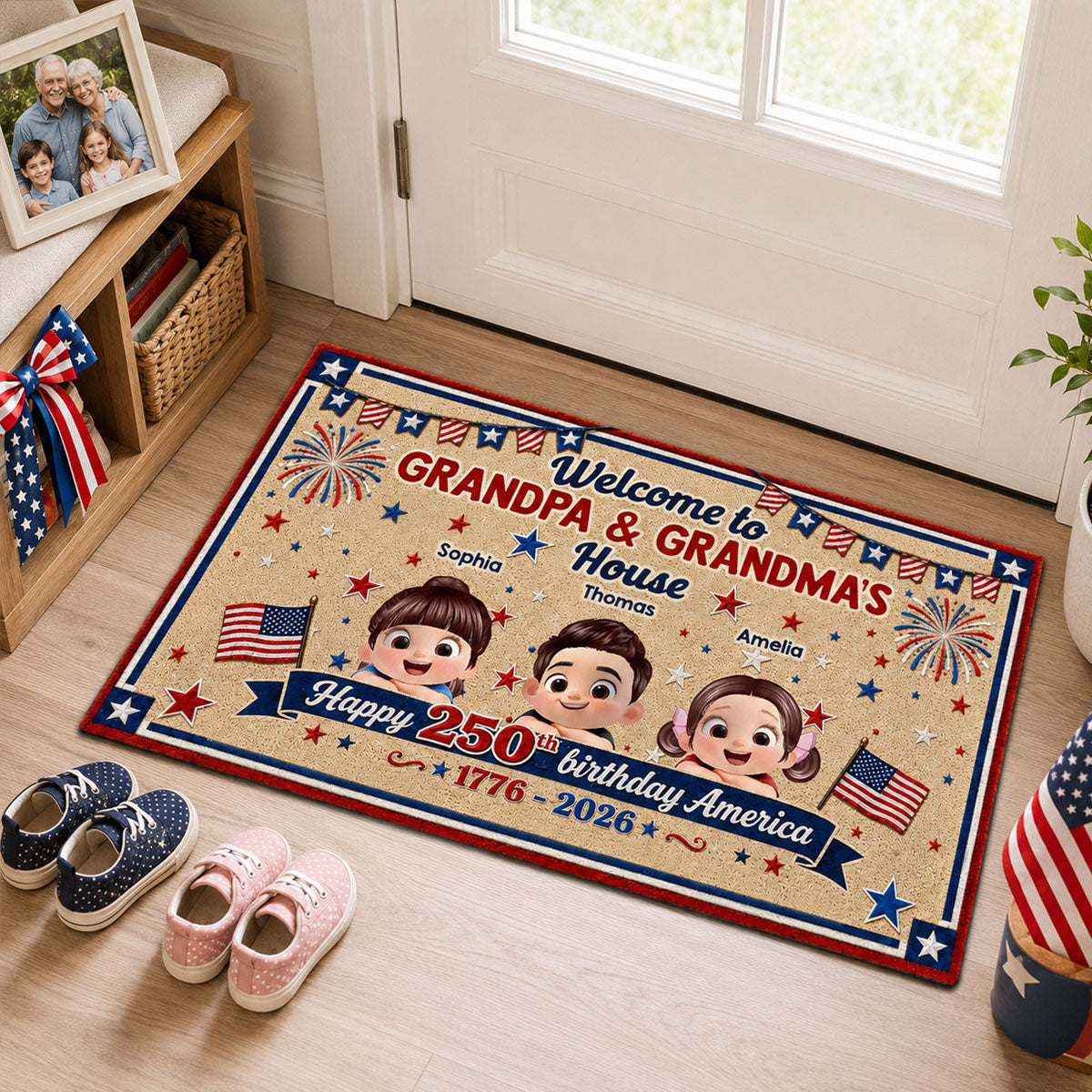 Welcome To Grandma Grandpa America 250th Anniversary - Personalized Doormat - Gift For Grandparents