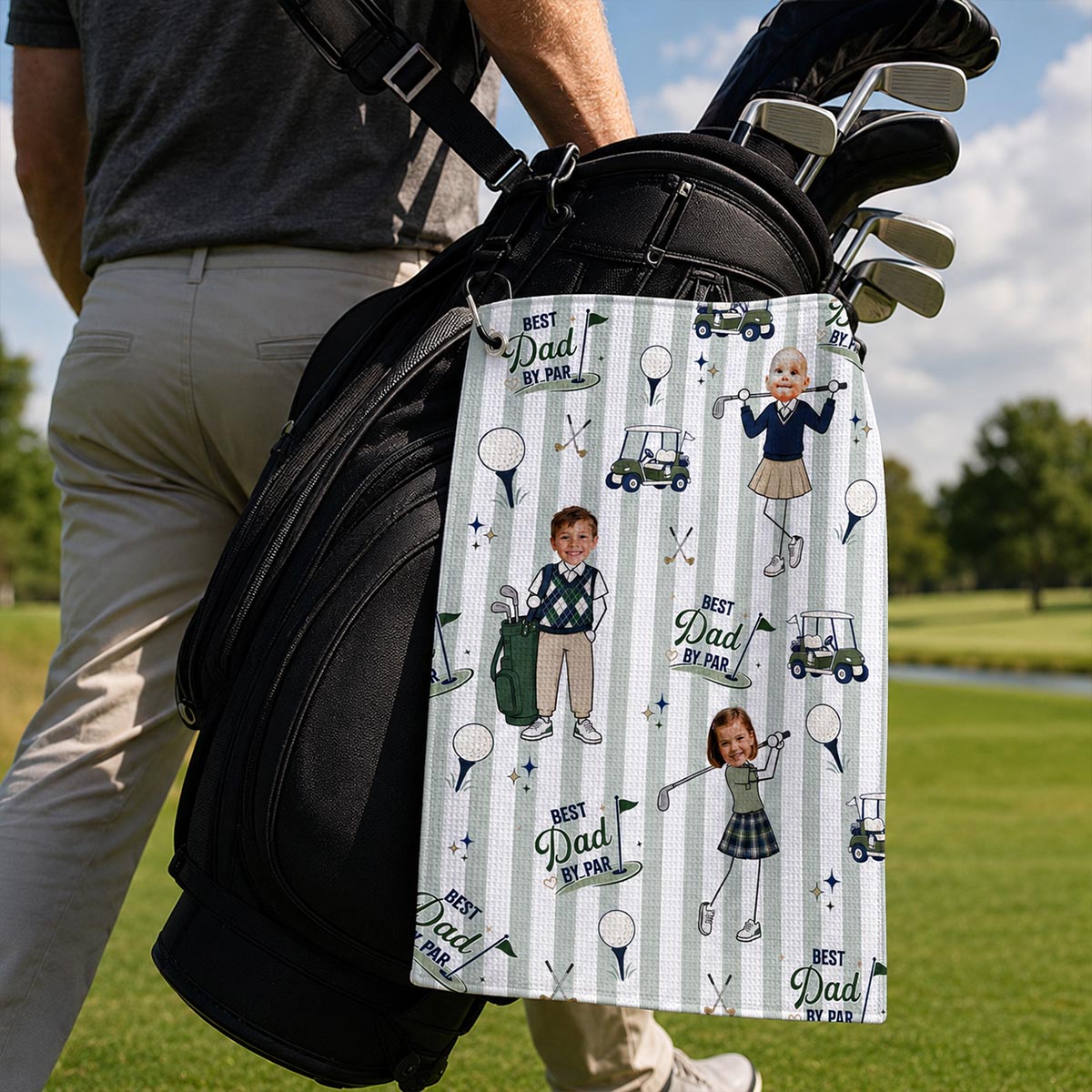 Best Dad Grandpa By Par Kid Custom Photo - Personalized Golf Towel - Father's Day Gift For Golfers