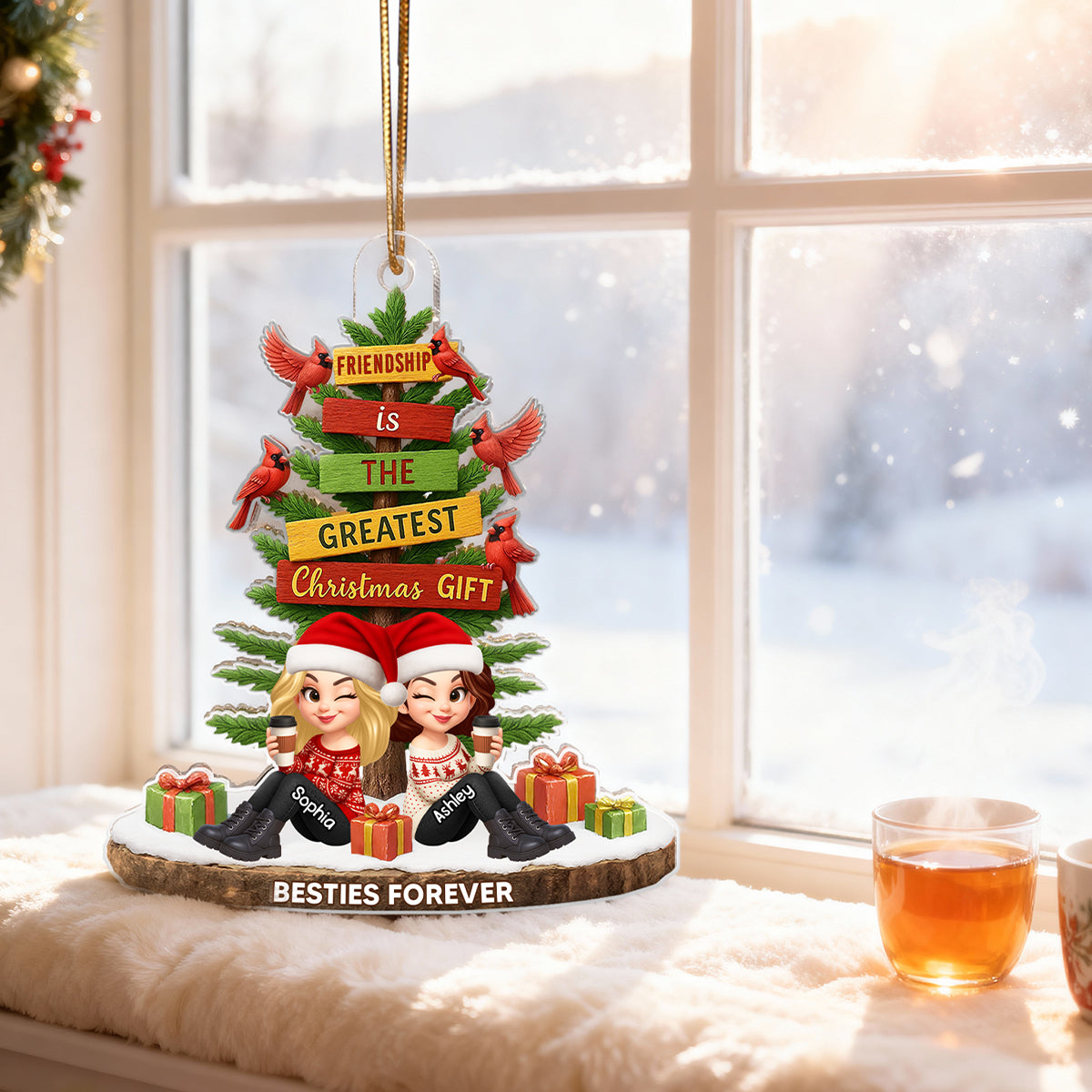 Friendship Is The Greatest Christmas Gift - Personalized Acrylic Ornament - Christmas Gift for Besties