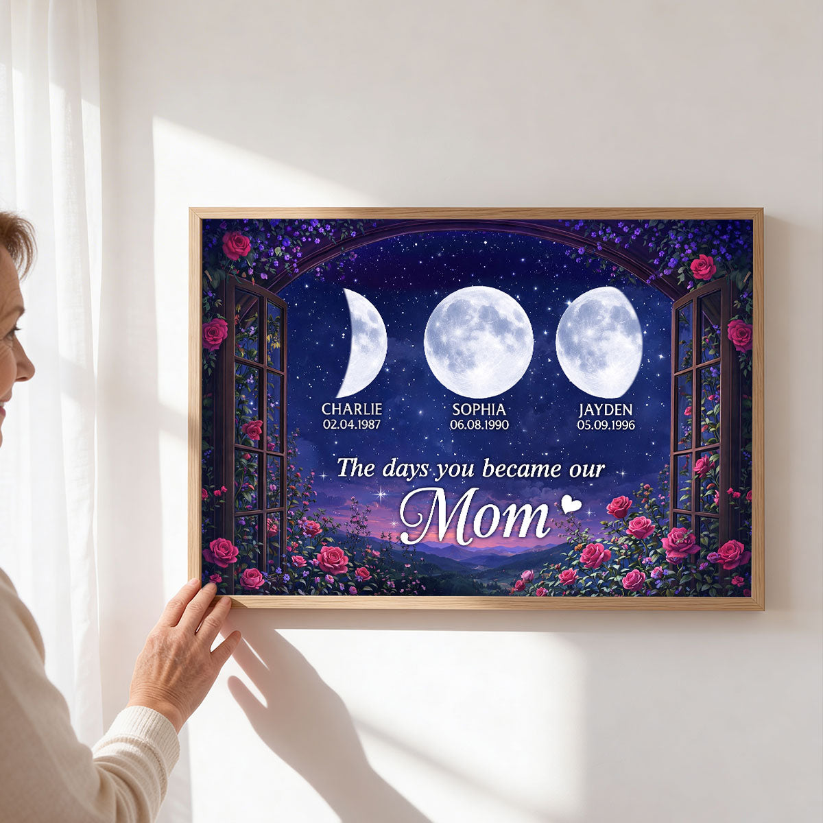 From The Window The Day You Became Mom Grandma Custom Birth Moon Phase - Personalized Poster - Mother's Day Gift For Mom, Grandma