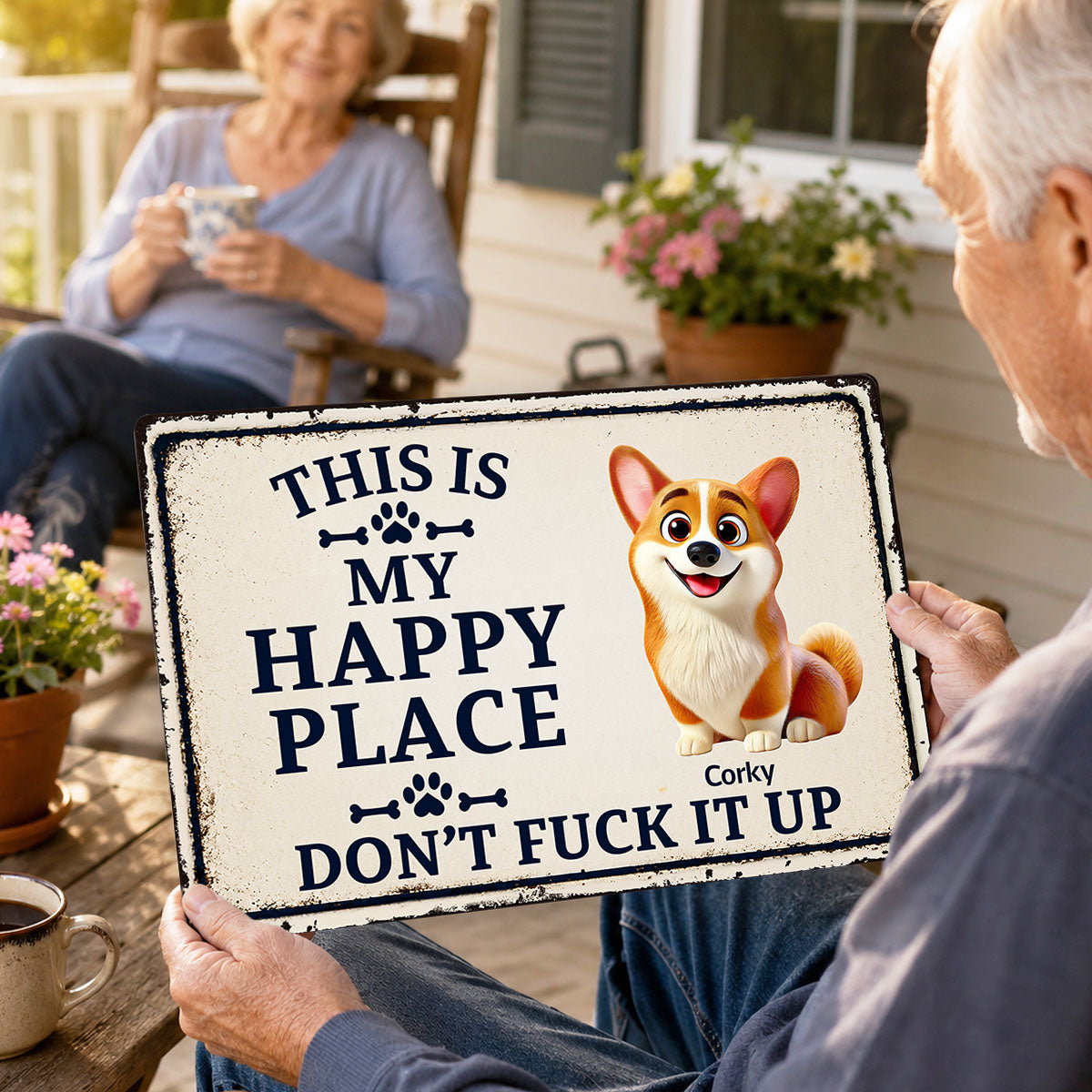 This Is My Happy Place For Dog - Personalized Metal Sign - Gift For Dog Lovers
