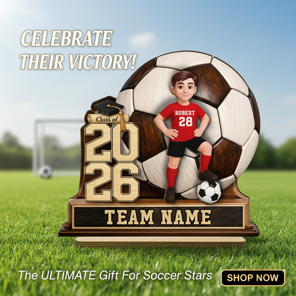 Soccer Senior Keepsake 2D Flat - Personalized 2-Layered Wooden Plaque - Graduation Gift For Son, Daughter