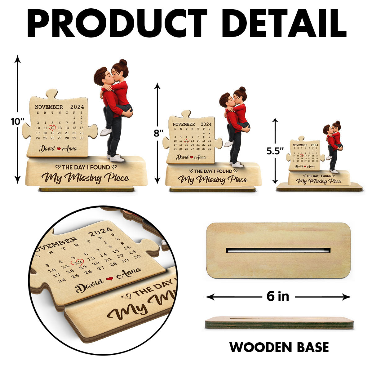 The Missing Piece Couple Kissing - Personalized 2-Layered Wooden Plaque - Anniversary, Valentine's Day Gift, Gift For Him, Gift For Her