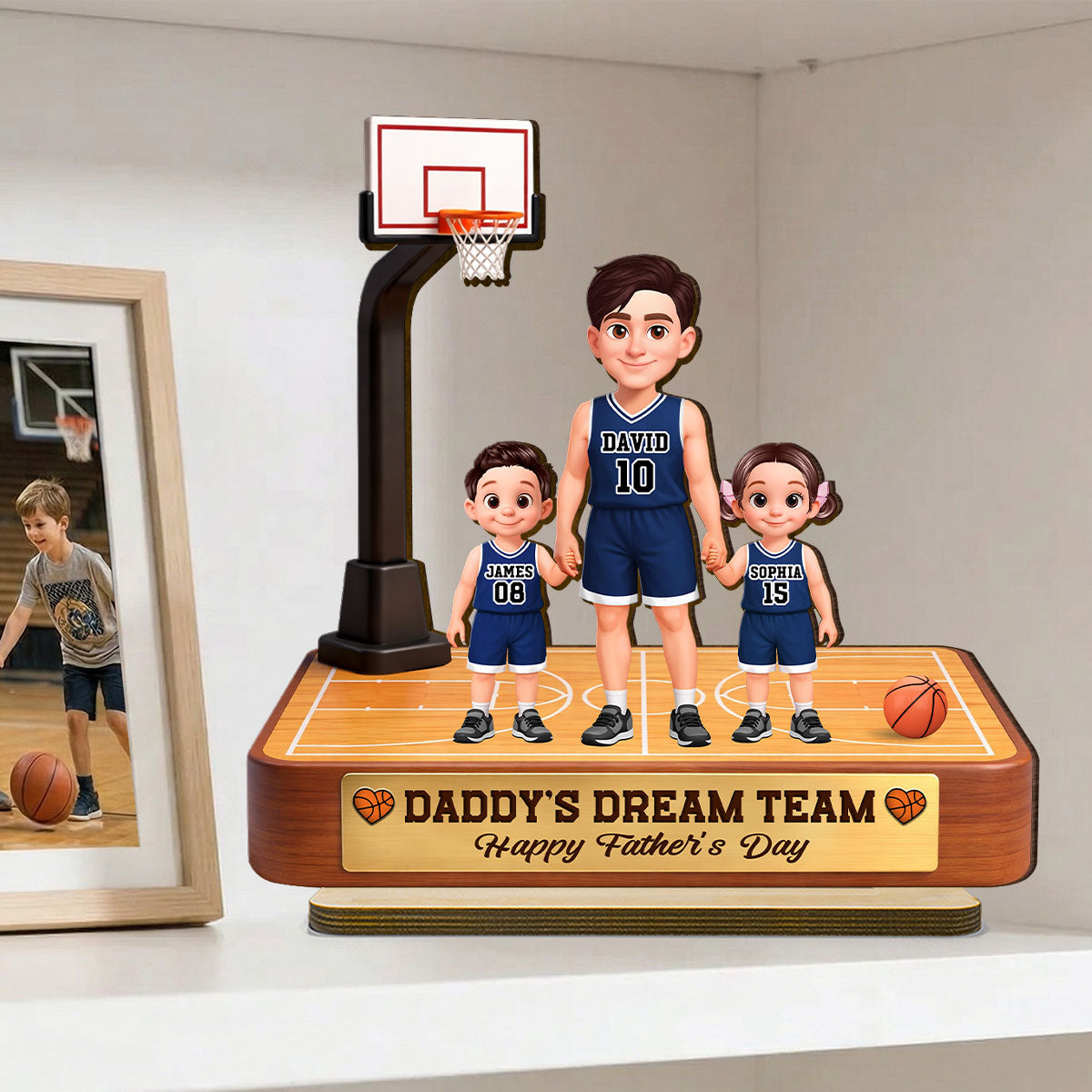 Basketball Daddy's Dream Team - Personalized 2-Layered Wooden Plaque -  Gift For Dad, Husband