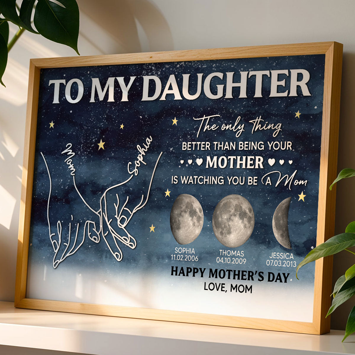 To My Daughter Mom And Daughter Custom Birthdate Moon Phase - Personalized Poster - Mother's Day Gift For Daughter