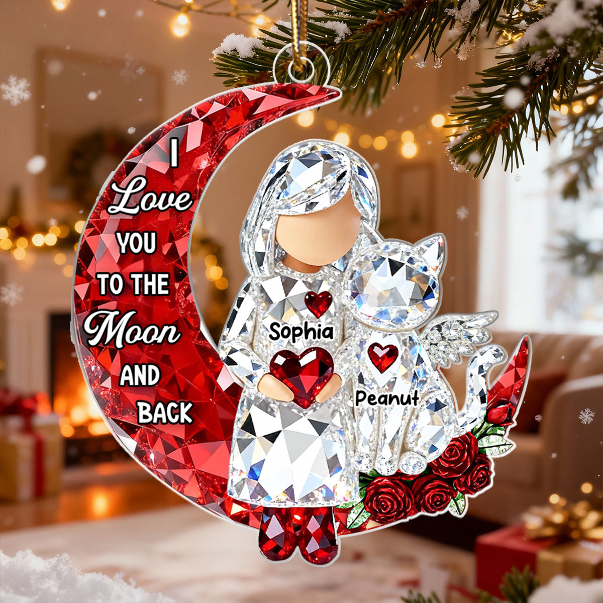 I Love You to the Moon and Back 3D Crystal Effect - Personalized Acrylic Ornament - Sentimental Gift for Cat Moms