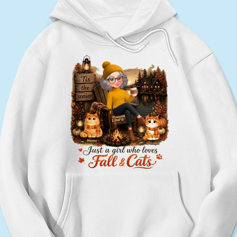 Just a Girl Who Loves Fall & Cats - Personalized Shirt - Cozy Fall Tee for Cat Moms