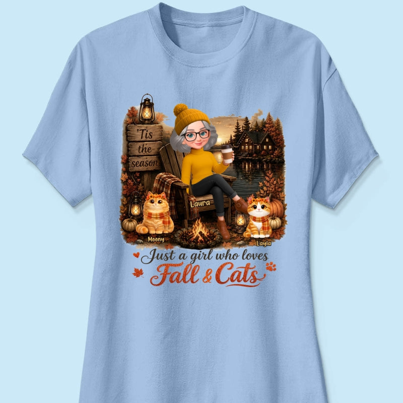 Just a Girl Who Loves Fall & Cats - Personalized Shirt - Cozy Fall Tee for Cat Moms