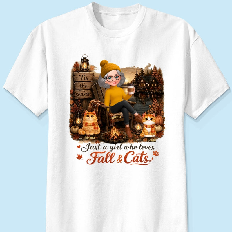 Just a Girl Who Loves Fall & Cats - Personalized Shirt - Cozy Fall Tee for Cat Moms