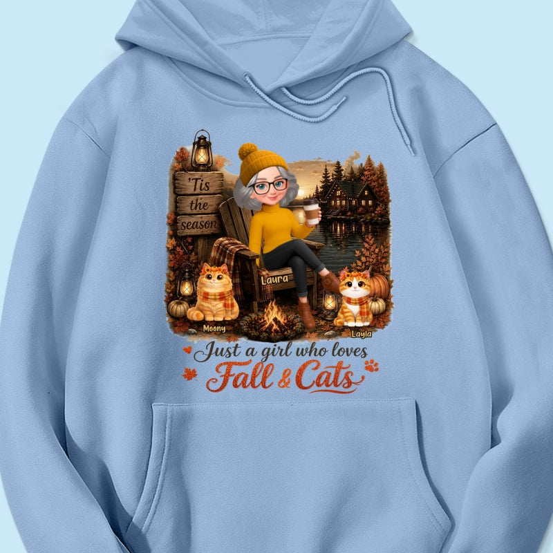 Just a Girl Who Loves Fall & Cats - Personalized Shirt - Cozy Fall Tee for Cat Moms