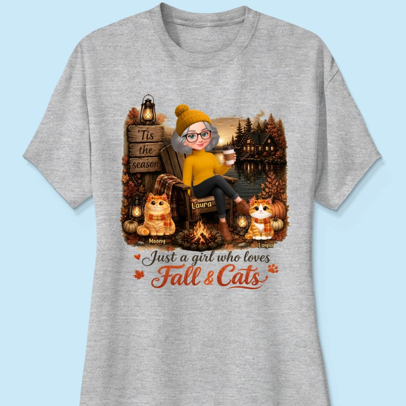 Just a Girl Who Loves Fall & Cats - Personalized Shirt - Cozy Fall Tee for Cat Moms