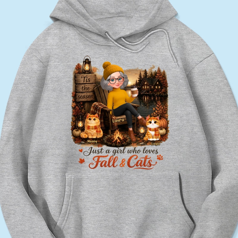 Just a Girl Who Loves Fall & Cats - Personalized Shirt - Cozy Fall Tee for Cat Moms