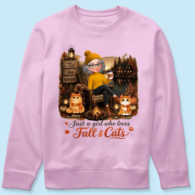 Just a Girl Who Loves Fall & Cats - Personalized Shirt - Cozy Fall Tee for Cat Moms
