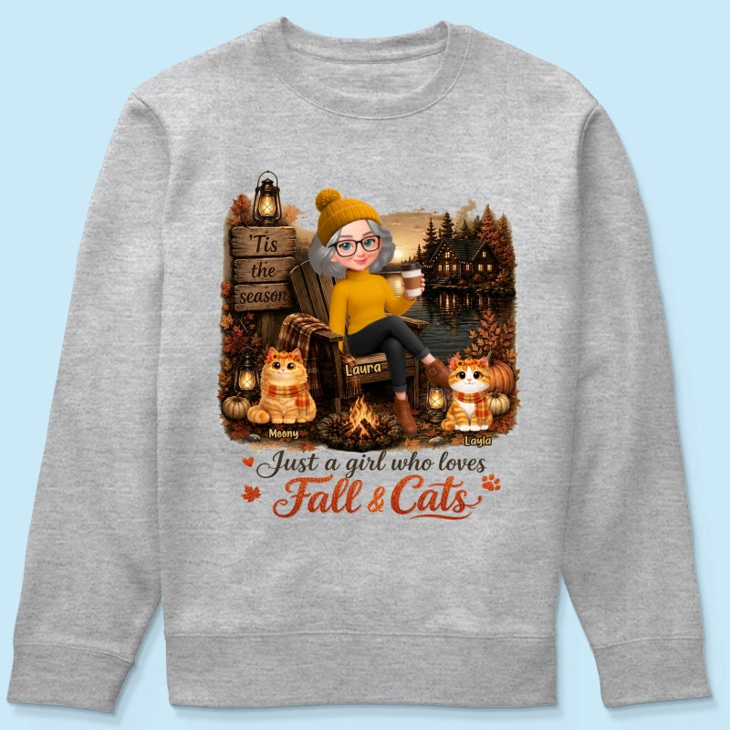 Just a Girl Who Loves Fall & Cats - Personalized Shirt - Cozy Fall Tee for Cat Moms