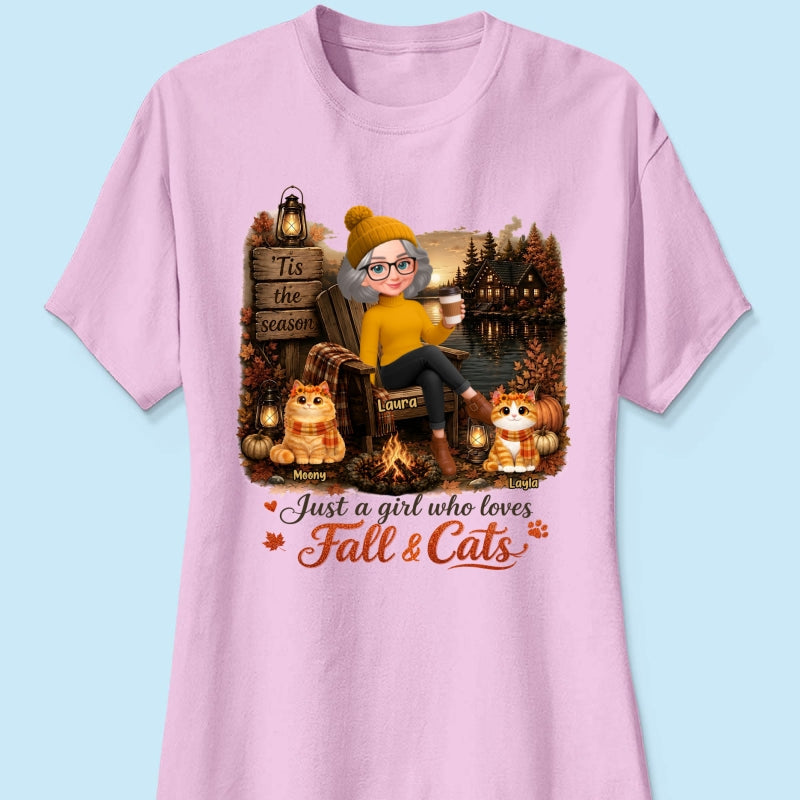 Just a Girl Who Loves Fall & Cats - Personalized Shirt - Cozy Fall Tee for Cat Moms