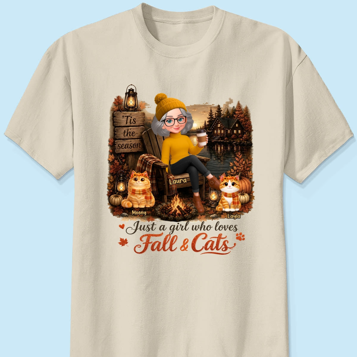 Just a Girl Who Loves Fall & Cats - Personalized Shirt - Cozy Fall Tee for Cat Moms