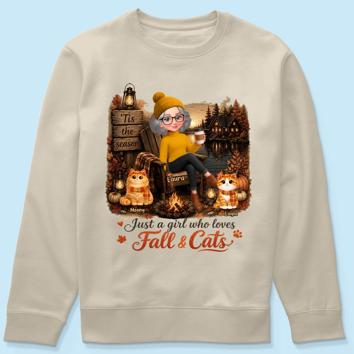 Just a Girl Who Loves Fall & Cats - Personalized Shirt - Cozy Fall Tee for Cat Moms