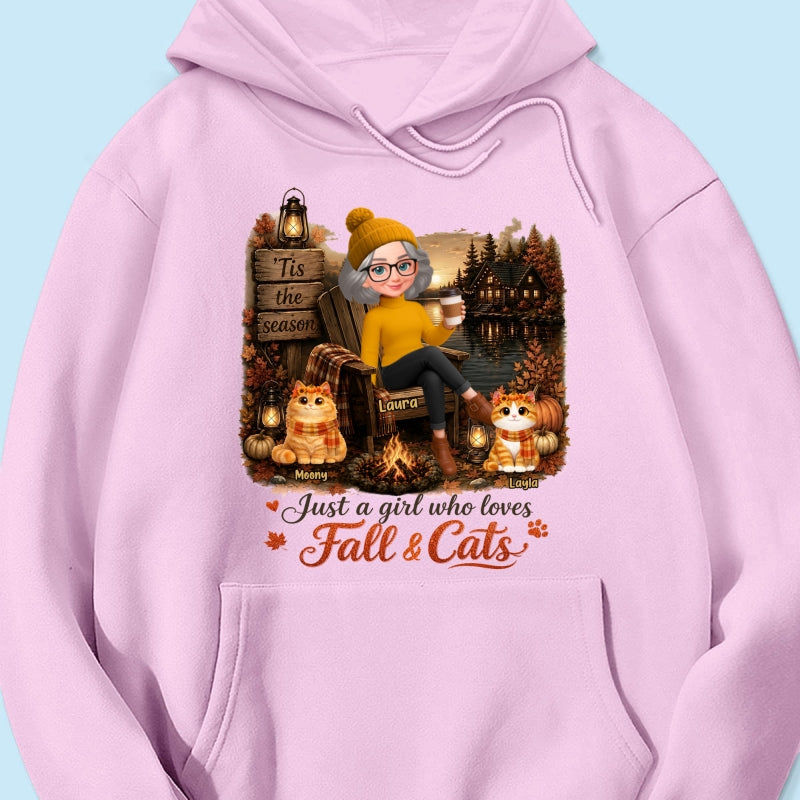 Just a Girl Who Loves Fall & Cats - Personalized Shirt - Cozy Fall Tee for Cat Moms