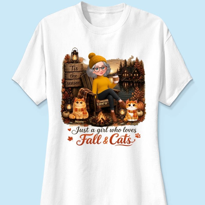 Just a Girl Who Loves Fall & Cats - Personalized Shirt - Cozy Fall Tee for Cat Moms