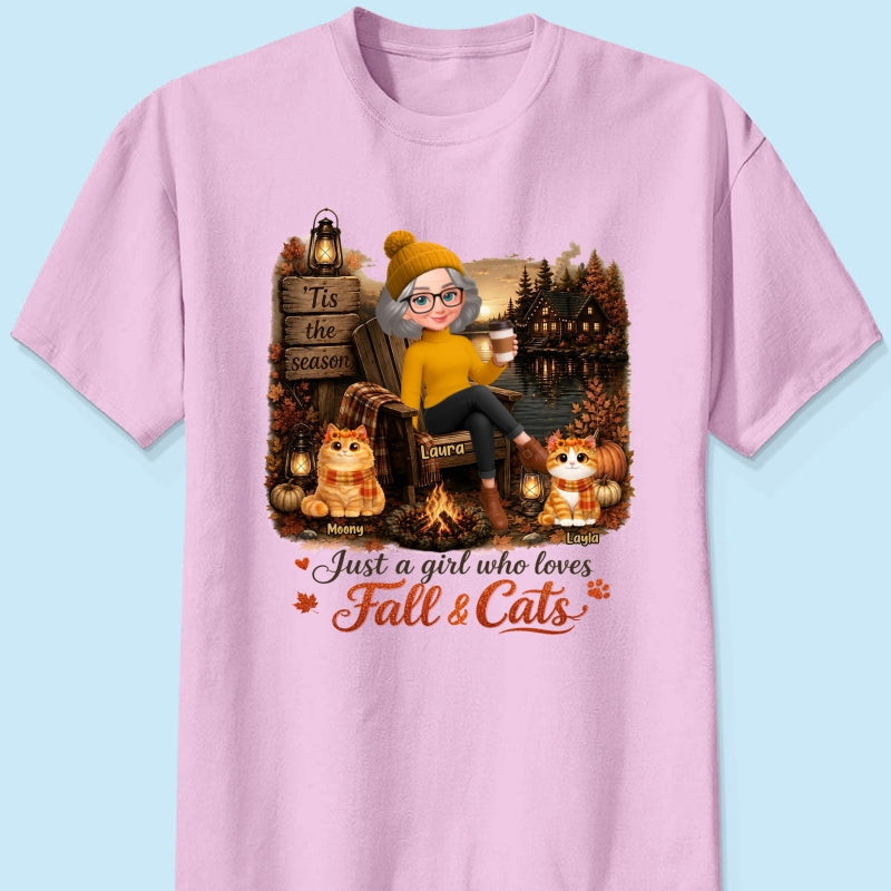 Just a Girl Who Loves Fall & Cats - Personalized Shirt - Cozy Fall Tee for Cat Moms