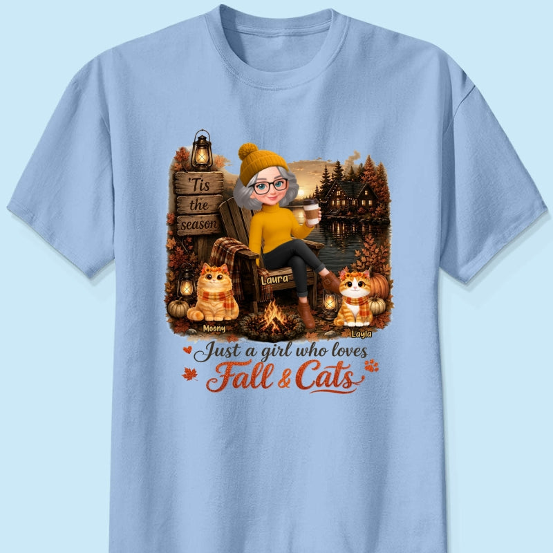 Just a Girl Who Loves Fall & Cats - Personalized Shirt - Cozy Fall Tee for Cat Moms