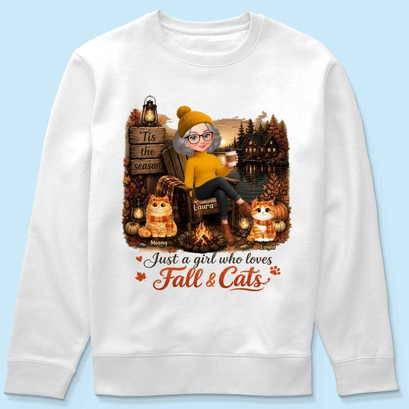 Just a Girl Who Loves Fall & Cats - Personalized Shirt - Cozy Fall Tee for Cat Moms