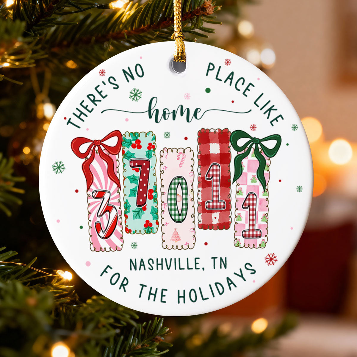 There's No Place Like Home Zip Code Preppy Style - Personalized Ceramic Ornament