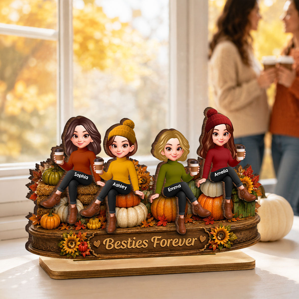 Pumpkin Patch Besties Fall Season - Personalized 2-Layered Wooden Plaque - Fall Season Gift For Besties
