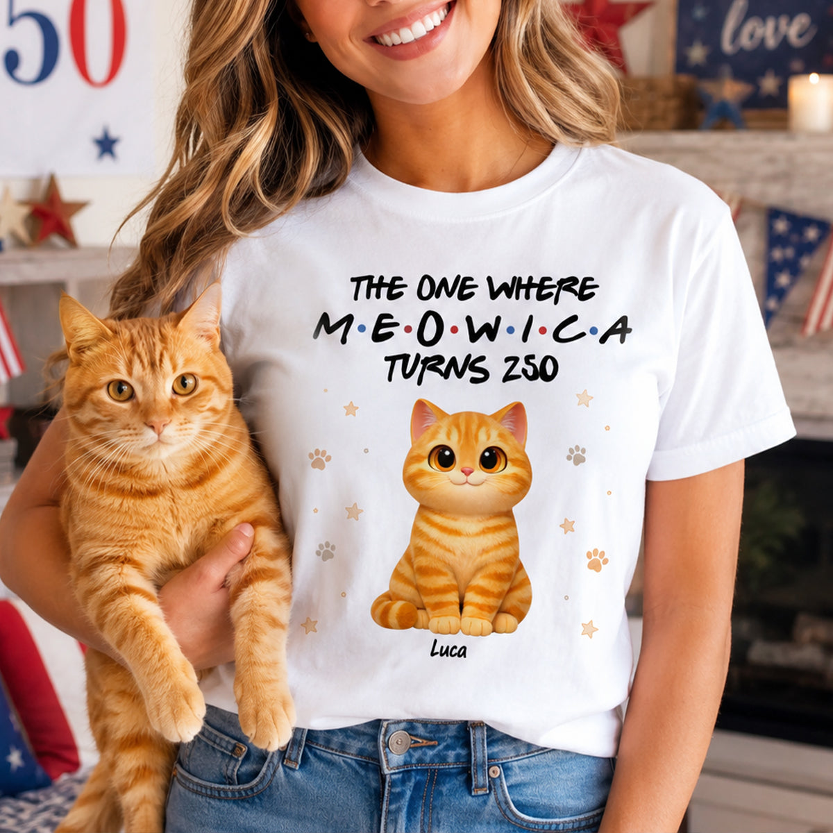 The One Where Meowica Turns 250 - Personalized Shirt - America 250th Anniversary Shirt for Cat Lovers