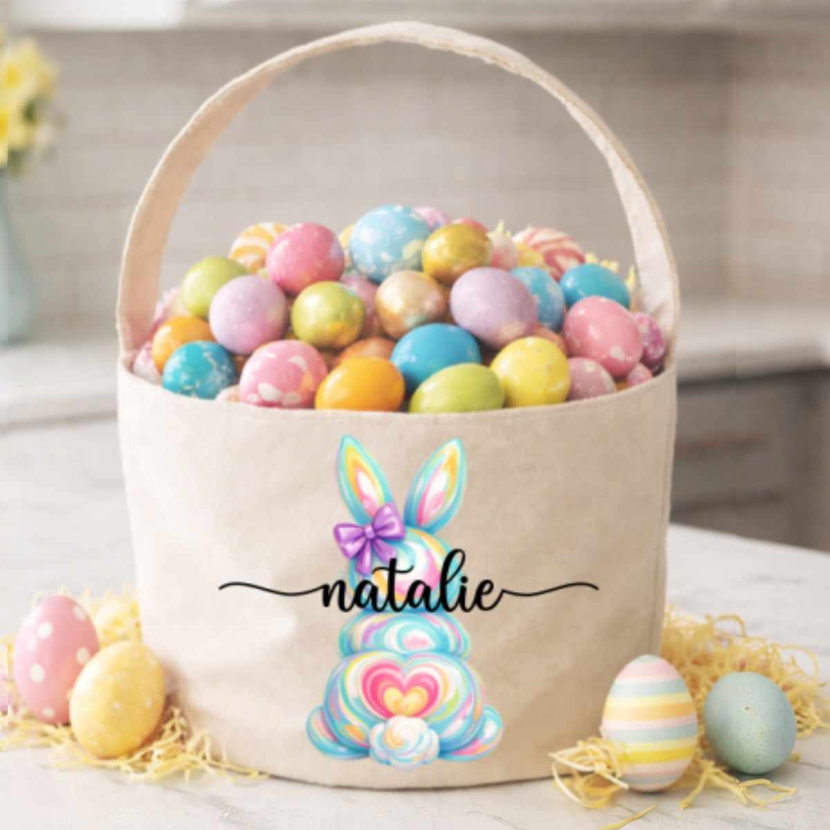 Bunny Egg Hunt Bag For Kids - Personalized Bucket Bag - Gift For Kids, Grandkids, Easter Gift