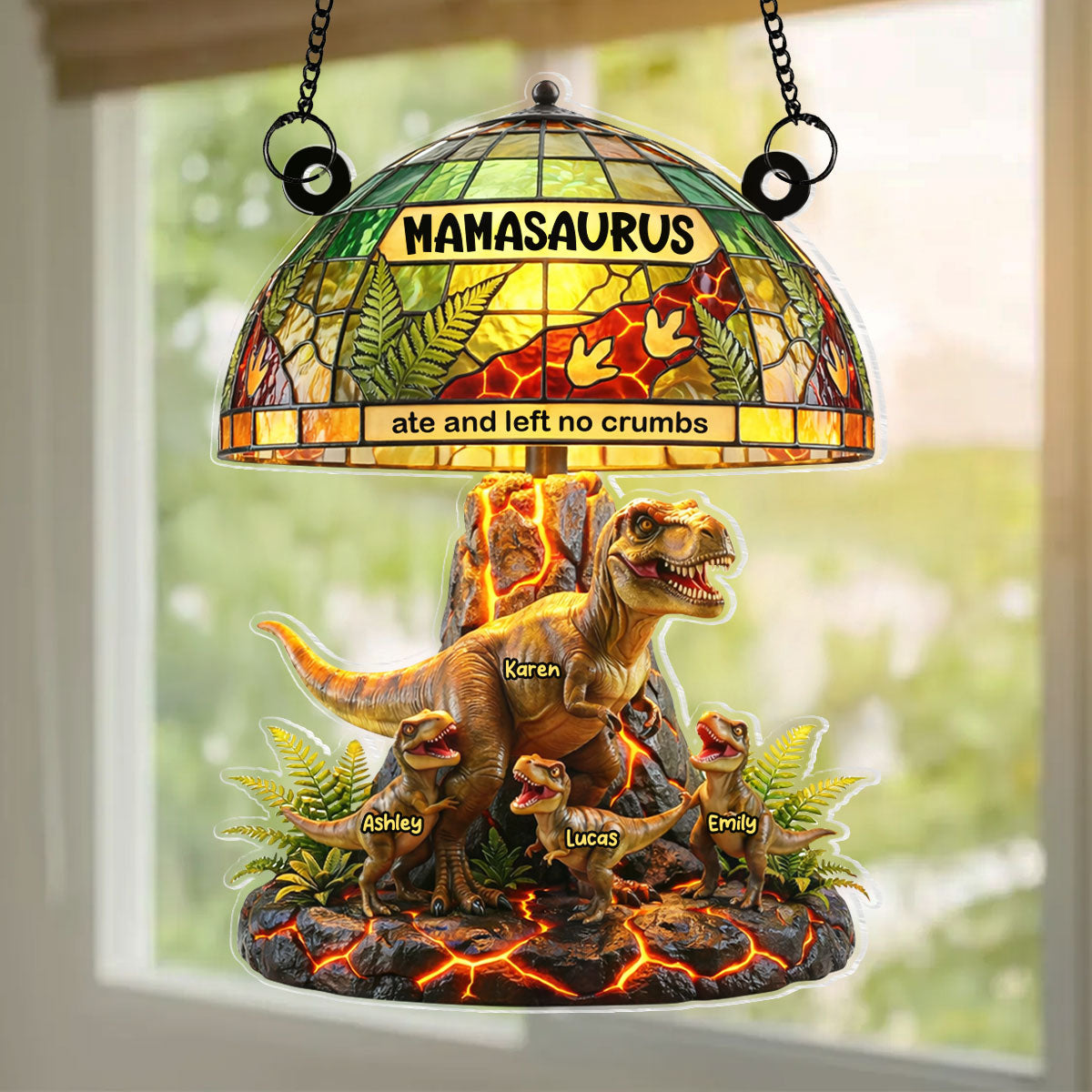 Mamasaurus Ate And Left No Crumbs - Personalized Window Hanging Suncatcher - Mother's Day Gift for Mom, Wife