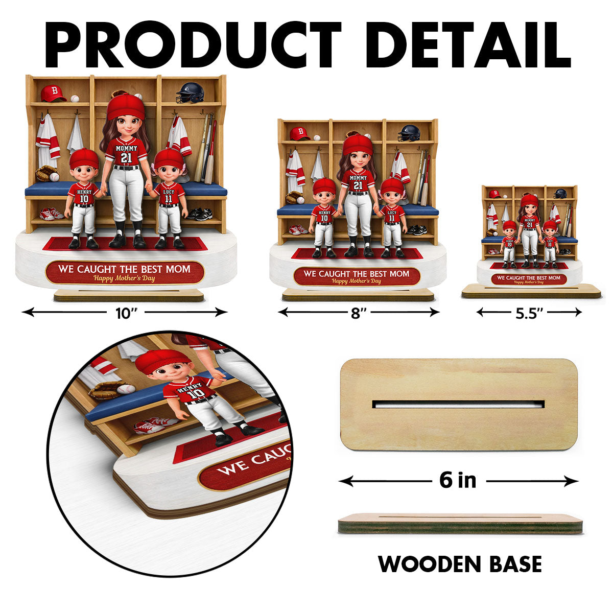 Baseball Clubhouse We Caught The Best Mom - Personalized 2-Layered Wooden Plaque - Mother's Day Gift For Baseball Mom, Gift For Wife