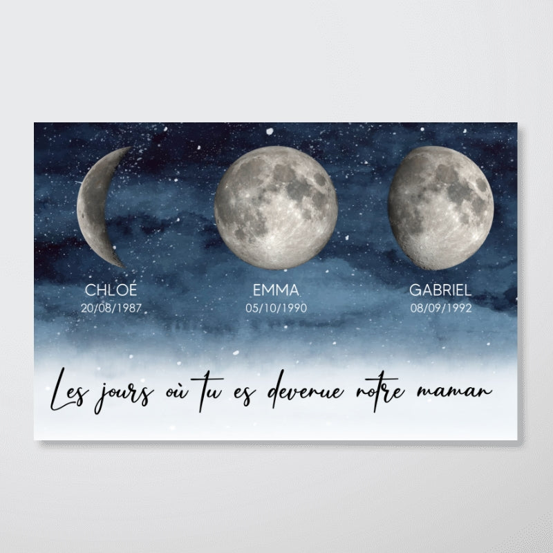 Nuit étoilée Le jour où tu es devenue Maman, Mamie – Affiche personnalisée avec phases de lune de naissance – Cadeau de Fête des Mères pour Maman ou Mamie