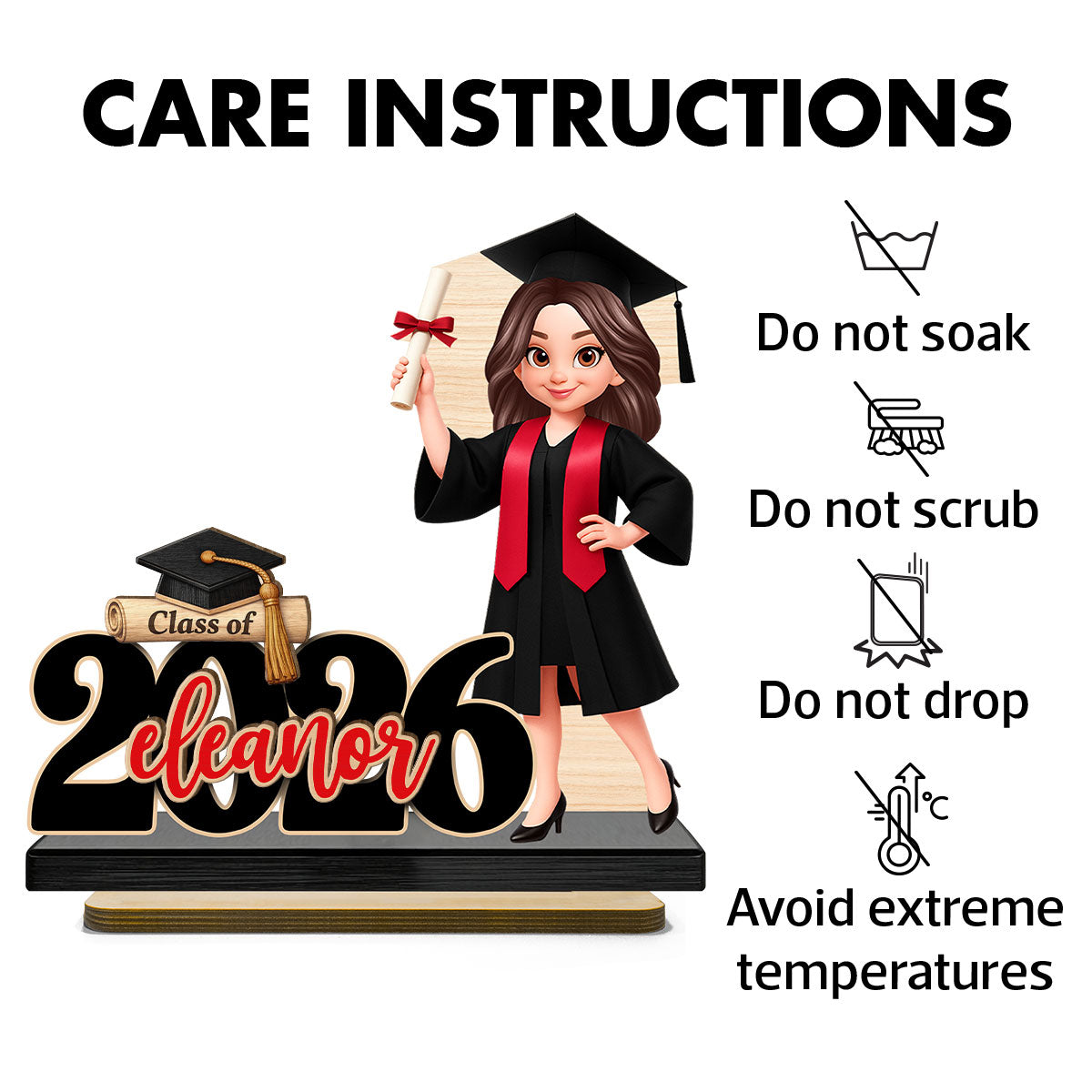 Class Of 2026 2027 Senior With Name 2D Flat - Personalized 2-Layered Wooden Plaque - Graduation Gift For Graduates, Daughter, Son