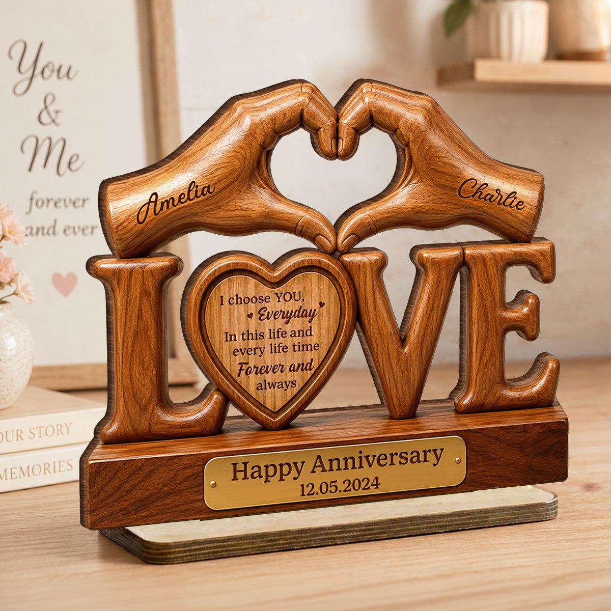 I Choose You Everyday Couple - Personalized 2-Layered Wooden Plaque - Heartfelt Anniversary Gift for Him, for Her