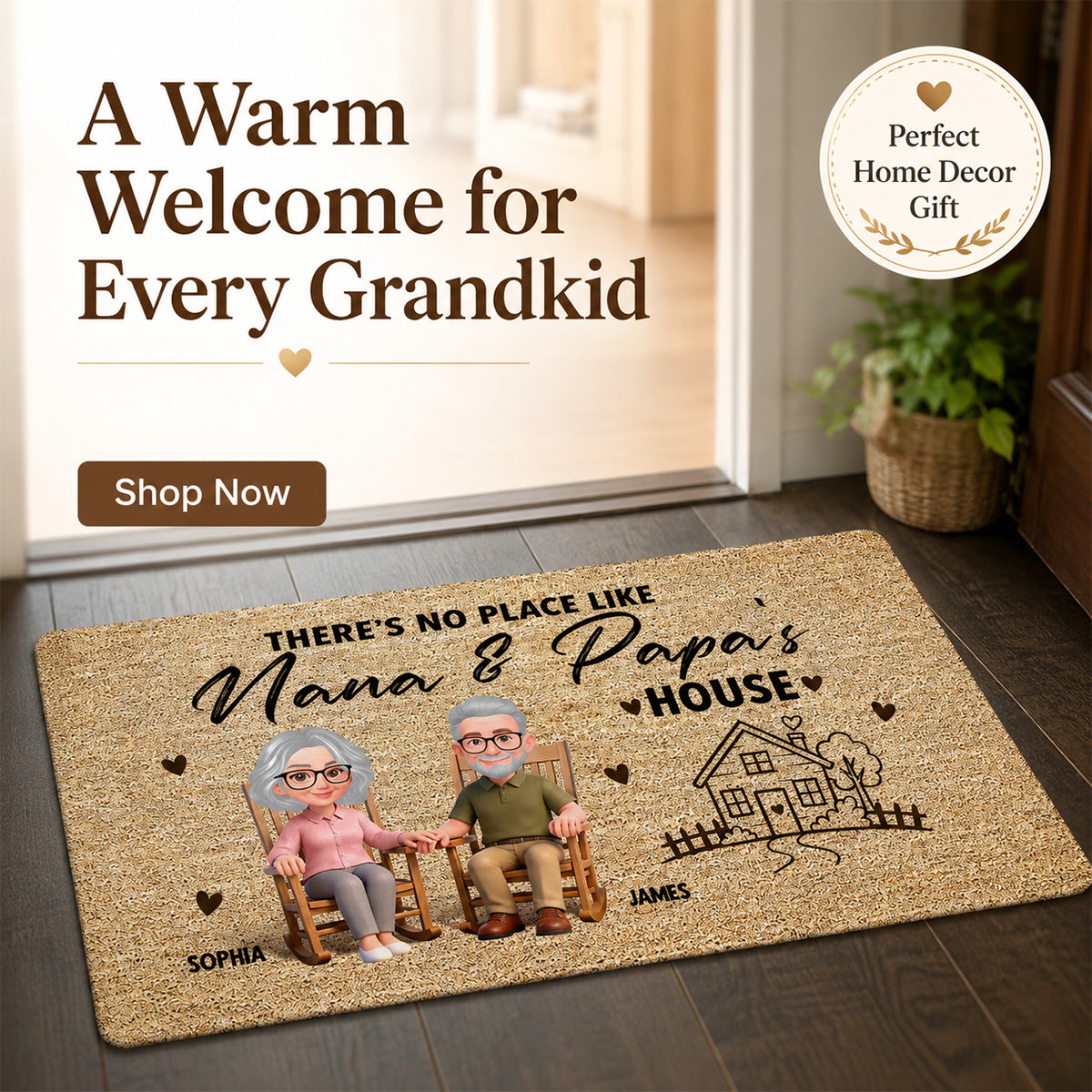 No Place Like Grandparents' House - Personalized Doormat - Home Decor Gift, Grandkids Welcome Decorations