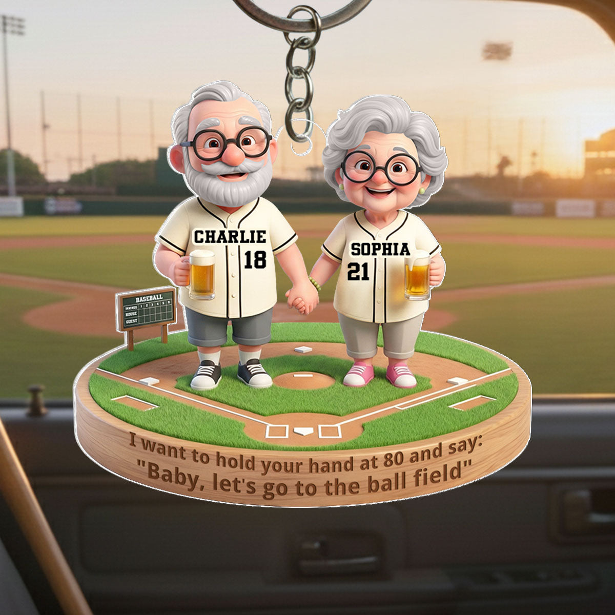 Baby Let's Go to the Ball Field Baseball Couple - Personalized Acrylic Keychain - Sentimental Gift for him, for her
