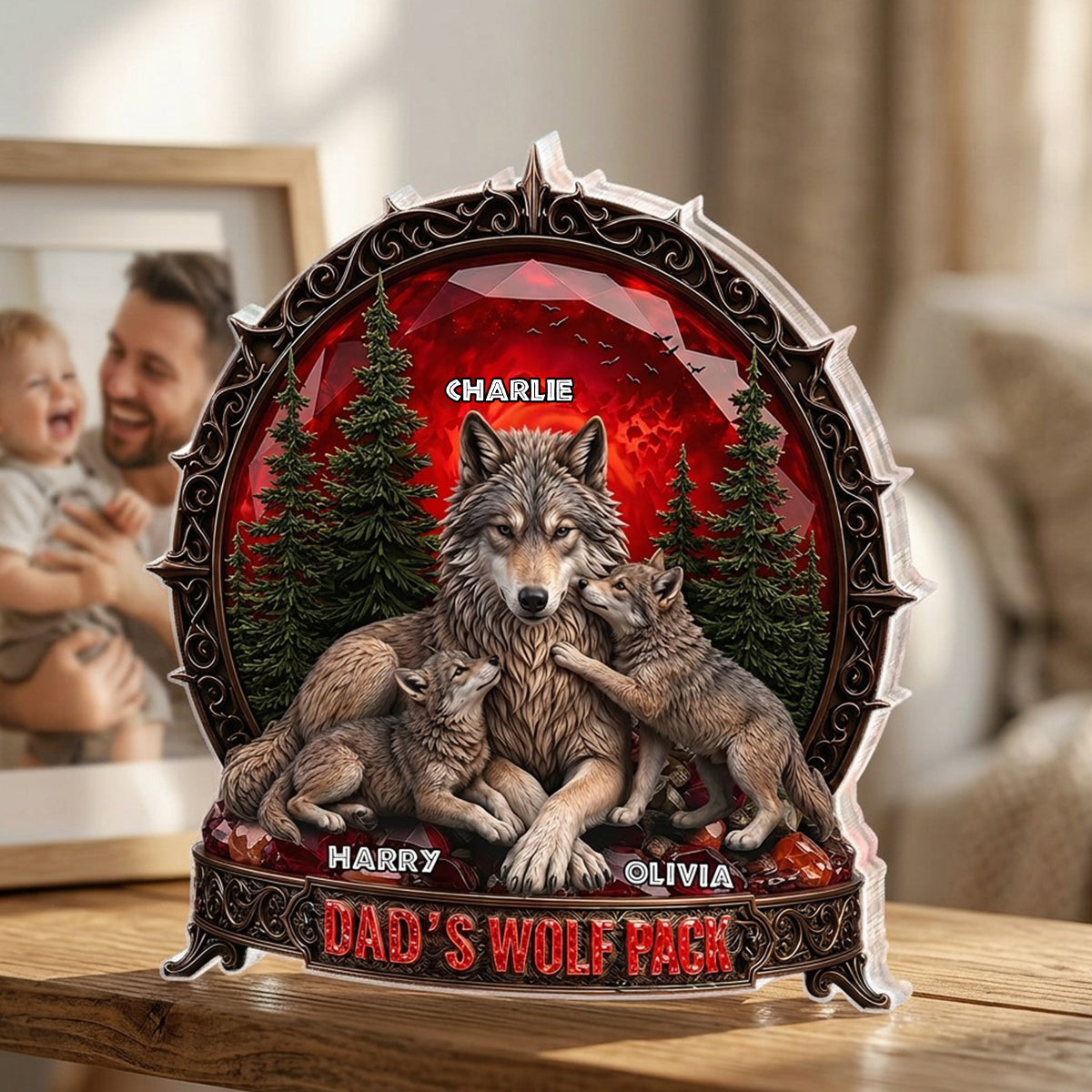 Papa's Wolf Pack - Personalized Acrylic Block Plaque -  Gift for Dad, Husband