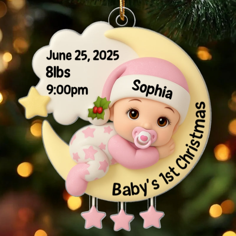 Baby In The Moon First Christmas - Personalized Acrylic Ornament - Heartwarming Christmas Gift For New Parents, Newborn Keepsake