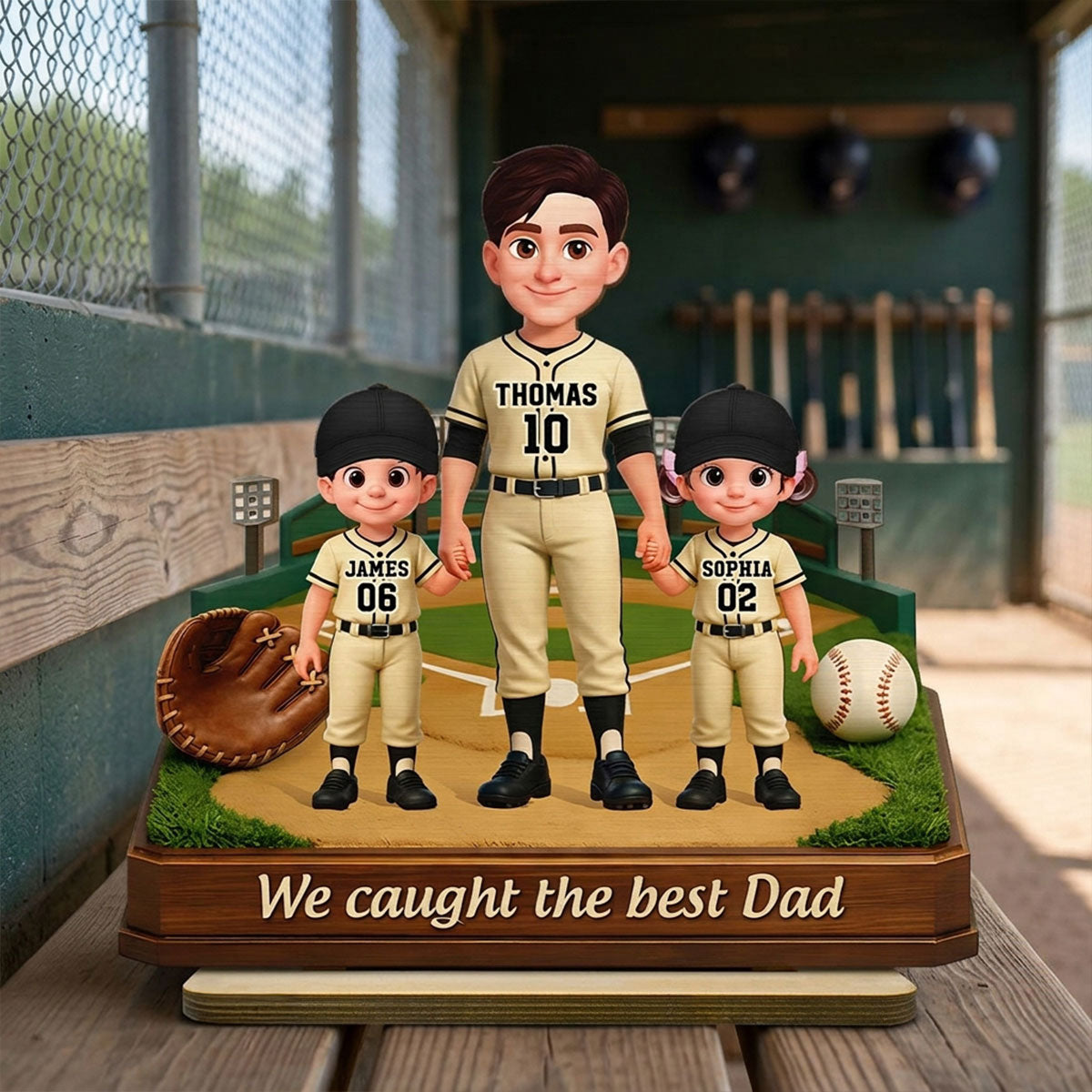 We Caught The Best Dad Baseball Field - Personalized 2-Layered Wooden Plaque -  Gift For Baseball Dad