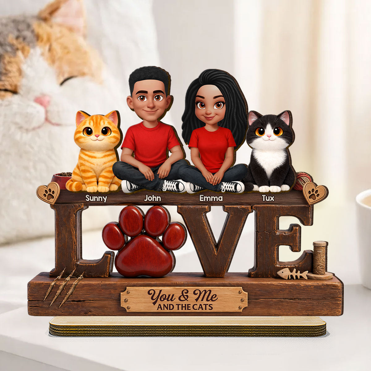 You & Me And The Cat - Personalized 2-Layered Wooden Plaque - Heartfelt  Gift For Cat Dad