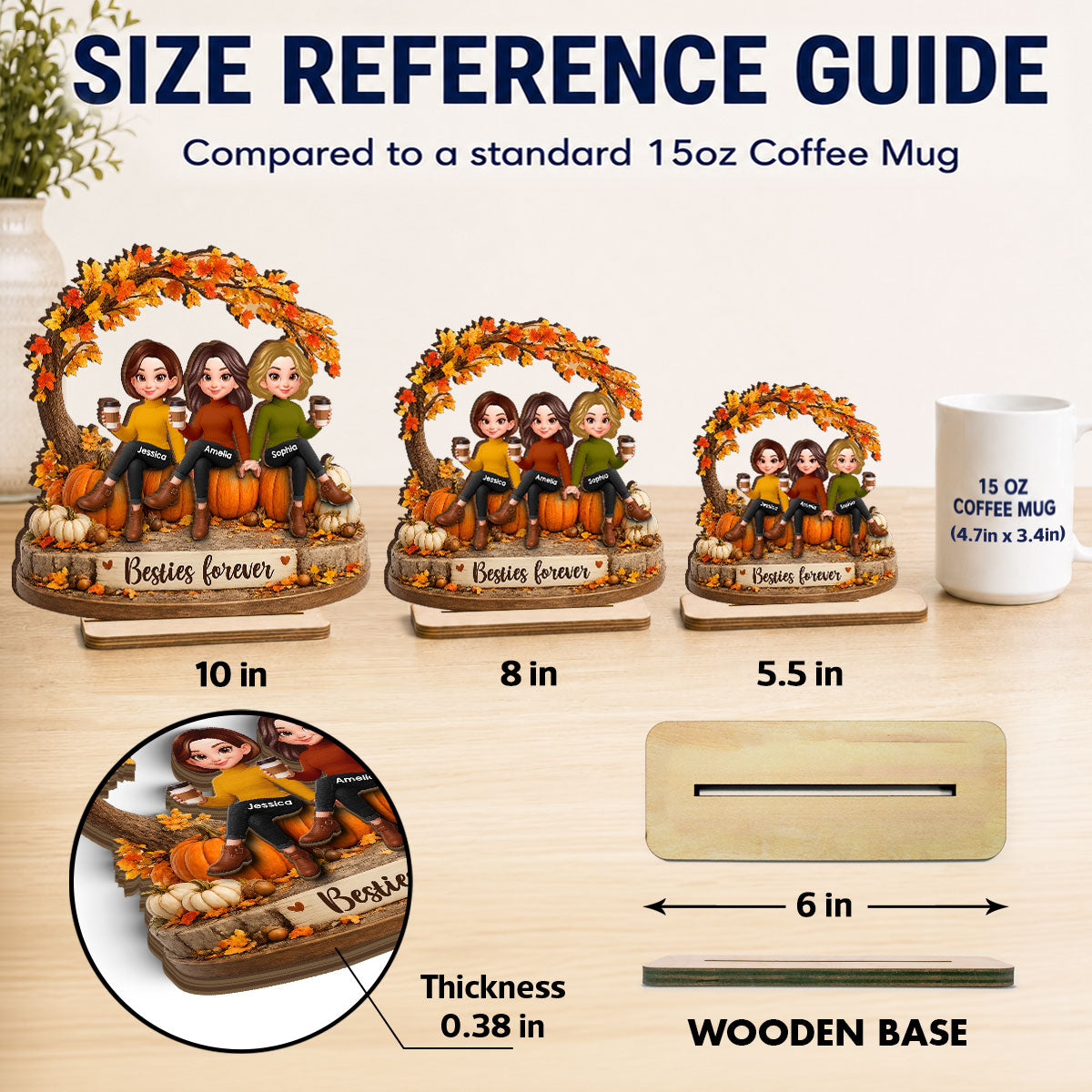 Cozy Autumn Besties Forever - Personalized 2-Layered Wooden Plaque - Fall Season Gift For Besties